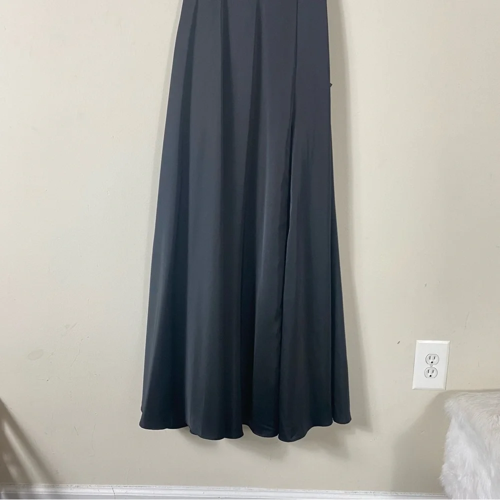 NEW Lulu’s Upscale Poise Black Satin Bow Strapless Maxi Dress Black